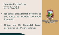 Resumo da Sessão Ordinária, realizada no dia 07/07/2025.