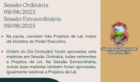 Resumo das Sessões Ordinária e Extraordinária, realizadas no dia 09/06/2025.
