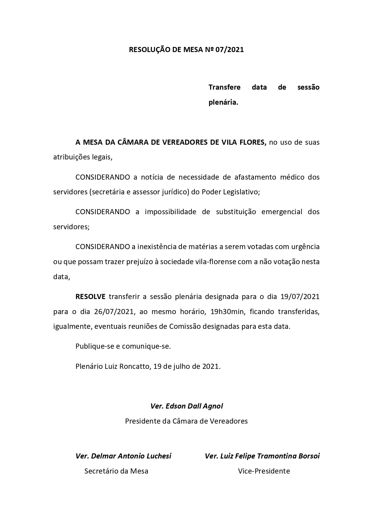 Transferência da Sessão do dia 19/07/2021